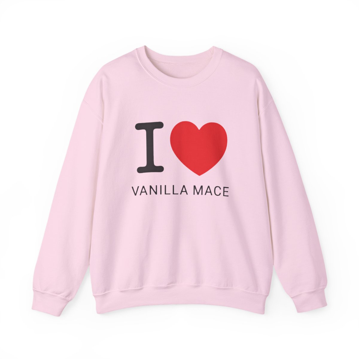 White Sweatshirts featuring the text "I ♥ VANILLA MACE". The "I" is black, the heart is red, and the text is in a simple sans-serif font. The shirt has a crew neck - alternate angle 5, merchandise