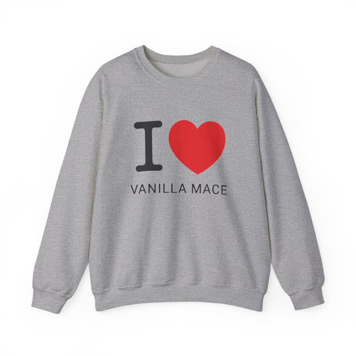 White Sweatshirts featuring the text "I ♥ VANILLA MACE". The "I" is black, the heart is red, and the text is in a simple sans-serif font. The shirt has a crew neck - alternate angle 3, merchandise